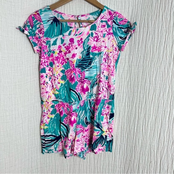 Lilly Pulitzer Tropical Floral Cotton Romper size XL 12-14 - Picture 1 of 5
